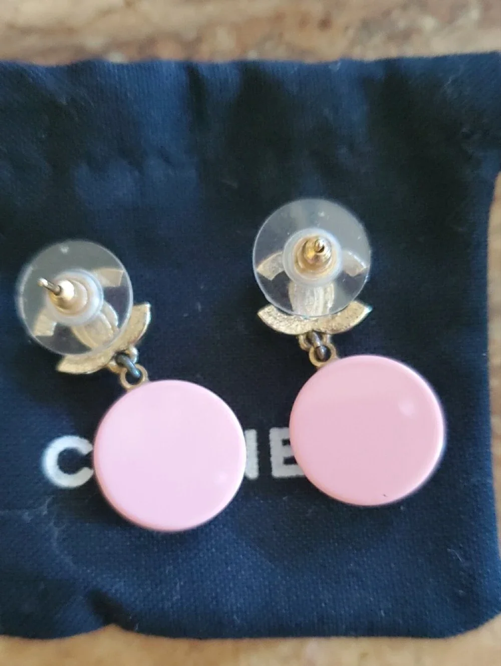 CHANEL Camellia Pink Pearl CC Drop Earrings with Floral Medallion